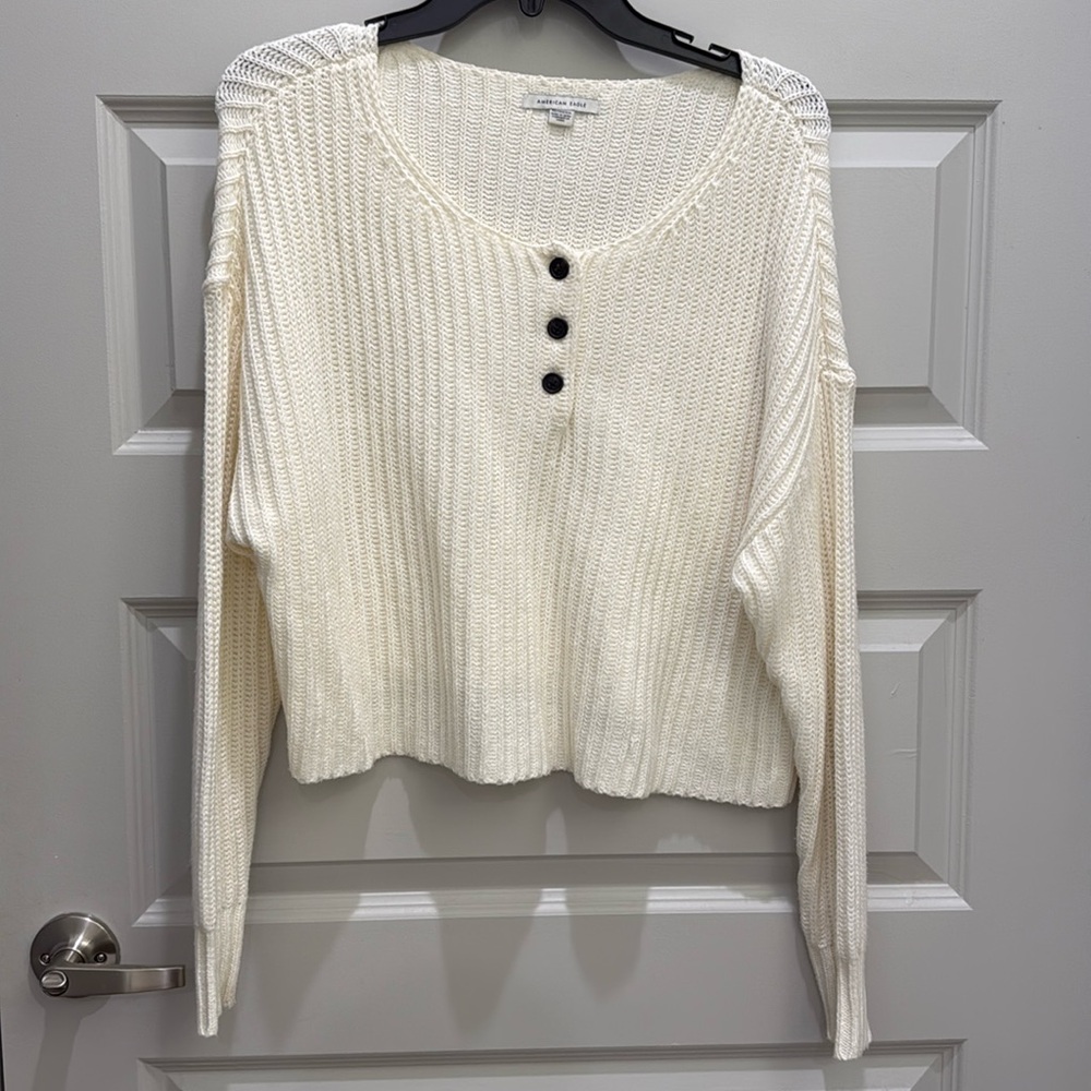 American Eagle Cropped Sweater - Cream